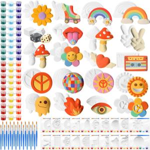 Simgoing 20 Set Groovy Ceramic Painting Kit DIY Ceramic to Paint Your Own Groovy Figurines Unpainted Plaster Retro Arts and Craft for Adults 1970s Retro Hippie Birthday Party Favors