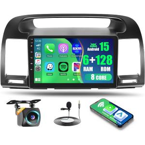 [8-Core 6+128G] for Toyota Camry 2000-2006 Android 15 Car Stereo, Hikity 9 IPS Touchscreen Camry Radio Wireless Carplay Android Auto Bluetooth GPS WiFi 32EQ DSP FM RDS SWC+MIC Backup Camera