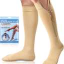 CASMON Zipper Compression Socks for Women & Men, 20-30 mmHg Closed Toe Knee High Support Sock, Medical Zip up Socks for Edema, Varicose Veins, Post-surgery, Swelling, Nurses, Pregnancy (1 Pair) (XX-Large, Beige)