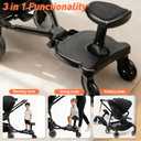 Newly Upgraded 2 Child Stroller Board, Rubber Locking Buckle, 2-in-1 Universal Stroller Board with Detachable Seat, Raised and Widened Base, Holds up to 55 lbs for Kids Aged 3-7