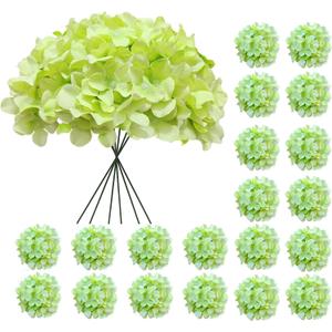 20 Pcs Green Hydrangea Artificial Flowers Bulk, Faux Hydrangea Flowers Heads, Artificial Fake Silk Hydrangea Flowers with Stems, Green Flowers Artificial for Decoration Wedding Dcor Crafts