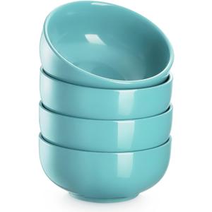 DOWAN 22 OZ Ceramic Soup Bowls & Cereal Bowls - 6" Classic Bowls Set of 4 for Soup, Cereal, Oatmeal, Fruit, Rice - Dishwasher & Microwave Safe (Turquoise)