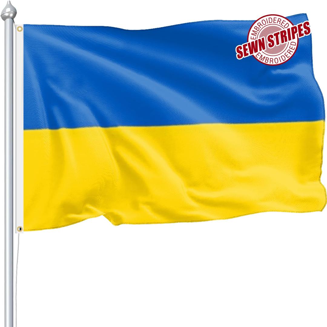 Ukraine Ukrainian Flag 3x5 FT for Outside, Heavy Duty 210D Nylon Ukrainian National Flags Outdoor, Double Sided Sewn Stripes Long Lasting Ukraine Flag Brass Grommets