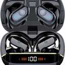 Wireless Earbuds Bluetooth 5.4 Headphones 75H Stereo Deep Bass Sports Over Ear Buds with Earhooks, LED Display Bluetooth Earbuds with 4 ENC Mic, IP7 Waterproof Earphone for Running, Black