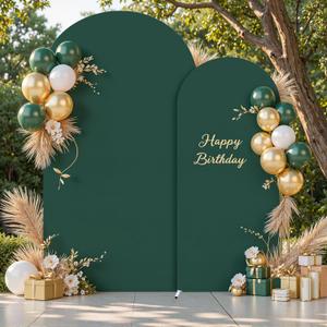 Green Arch Backdrop Cover, Set of 2 Spandex Fitted Stretchy Arch Stand Covers, 2-Sided Round Top Chiara Backdrop Cover for Easter Birthday Party Wedding Ceremony Banquet Baby Shower Decorations