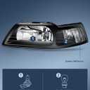 Nilight Headlight Assembly for 1999 2000 2001 2002 2003 2004 Ford Mustang Headlamps Replacement Black Housing Clear Reflector Driver and Passenger Side