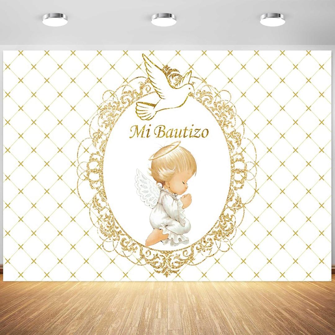 7x5ft Mi Bautizo Backdrop My Baptism First Holy Communion Photography Background Newborn Boys Girls Baby Shower Party Banner Decorations Supplies Photo Booth Props