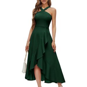 Bbonlinedress Halter Cocktail Women Dresses Prom Formal Wedding Guest Bridesmaid Ruffled Maxi Hi-Lo Evening Party 2026 Dress, Size Medium