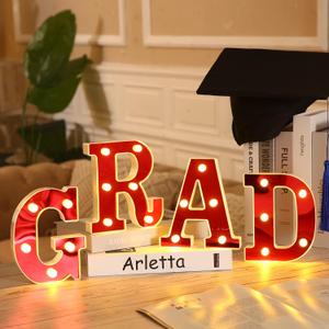 Demissle 4 Graduation Party Decorations 2026 Grad LED Marquee Letters Graduation Table Light Up Sign for Kindergarten Preschool High School College Class of 2026 Grad Party Supplies(Red)