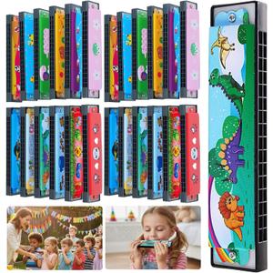 24 Pack Kids Harmonicas Birthday Party Favors - Colorful Cartoon Music Toys for Boys Girls Age 3-12, Goodie Bag Stuffers