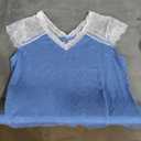 KINLONSAIR Women's Crochet Lace Basic V-Neck T-Shirts Short Sleeve Loose Fitting Tunic Tank Tops, Size: M