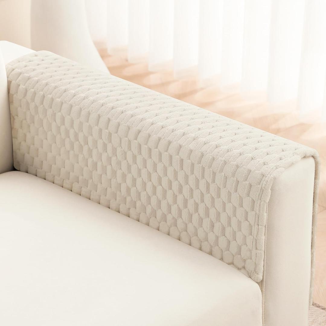 Foxdecor Couch Arm Covers, Armrest Cover for Sofa, Non Slip Chair Arm Covers, Furniture Covers Couch Protector Set of 2pcs. (White, 28"x28")