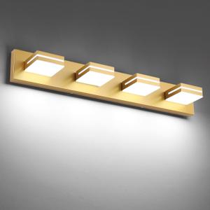 SineRise LED Modern Bathroom Vanity Light Fixtures, Modern Acrylic Bathroom Wall Lighting Fixtures Over Mirror, 4-Light, 30-Inch, Gold, White