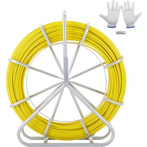 VEVOR Fish Tape Fiberglass, 600 ft, 5/16 in, Duct Rodder Fishtape Wire Puller, Cable Running Rod with Steel Reel Stand, 3 Pulling Heads, Fishing Tools for Walls and Electrical Conduit, Non-Conductive