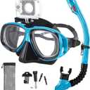Nearsighted Snorkeling Gear for Adults Youth, Professional Full Dry Top Silicone Snorkel Set, Anti-Fog Scuba Diving Mask with Adjustable Strap (Light Blue, -3.0)