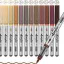 Brown Acrylic Paint Pens,12 Color Paint Pen Markers,Brush Tip Paint Pens for Rock Painting Wood Glass Ceramic Canvas Stone DIY Crafts Making Art Supplies