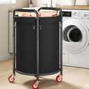 Laundry Basket with Wheels, Rolling Laundry Hamper, 50 Gal. (190L), Round Laundry Sorter Cart with 4 Casters, Removable Liner, Steel Frame with Handle for Bedroom, Bathroom, Laundry Room