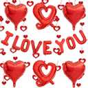 2 x 67PCS Valentines Day Party Decorations -16inch I Love You Balloons and 18inch Heart Balloons & Red Glitter Heart Garland for Wedding, Anniversary, Proposal, Romantic Decor