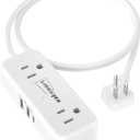Flat Plug Extension Cord 3 Feet with 4 AC Outlets 3 USB Ports (5V/3.4A 17W), Flat Plug Power Strip Compact for College Dorm, Travel, Home, White