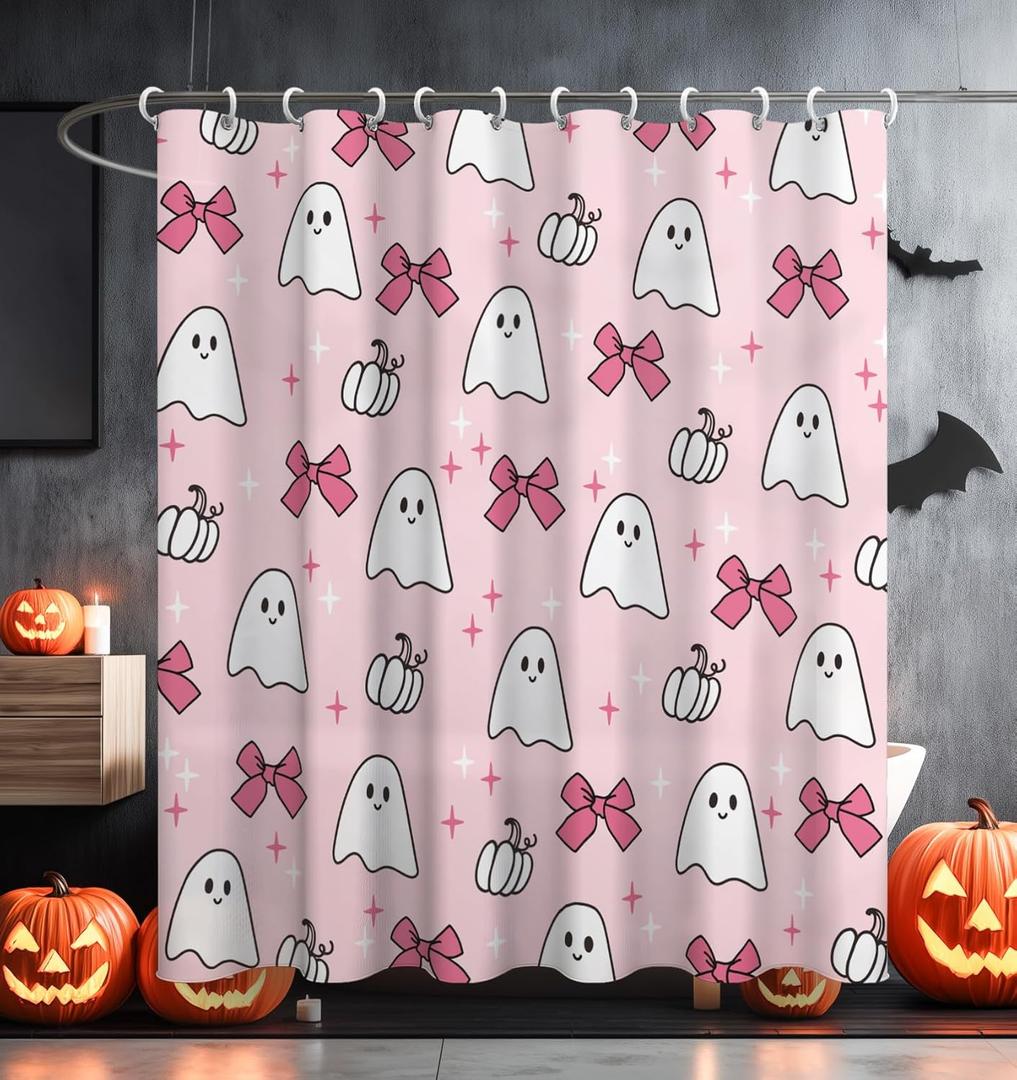 MAMUSE Halloween Shower Curtain for Bathroom Stall Cute Horror Scary Goth Gothic Skull Skeleton Decorative Waterproof Unique Design Teen Women Cortinas de Bao Bathtub 72 x72 Inch, Pink