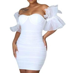 Elegant Club & Night Out Dresses, Off Shoulder Evening Birthday Dresses, Solid Color Bodycon Mini Dress L