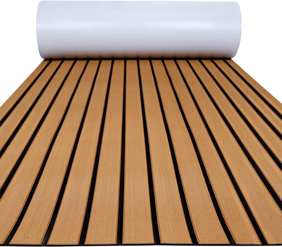 FOCEAN Boat Flooring EVA Foam Boat Decking Faux Teak Marine Flooring Boat Mat Boat Carpet Sheet for Motorboat RV Yacht Kayak Surfboard, 94.5"x 47.2" 