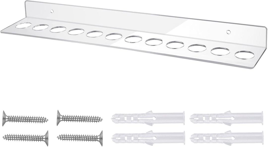 12 Slot Acrylic Wall Mounted Shear Holder Clear Scissors Holder Rack 15.75" Wide 0.12" Thick Shear Organizer with Hanging Screws for Dog Grooming Salon Hairdresser Barber storage