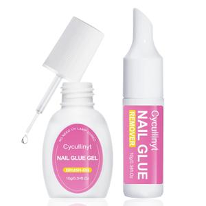 2 x Super Strong 10g Nail Glue for Press Ons with 10ml Remover, No Uv Light Needed Semi Solid Quick Dry Brush in Nail Glue for Fake Nails Acrylic Nails Long Lasting for Beginners DIY Home