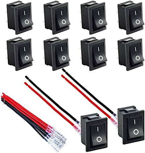 DaierTek Mini ON and Off Rocker Switch 12V 20A T85 2 Pin SPST Small ON Off 120V 10A Rocker Toggle KCD1 Switch Pre-Wired Black for Automotive, Car -10Pack