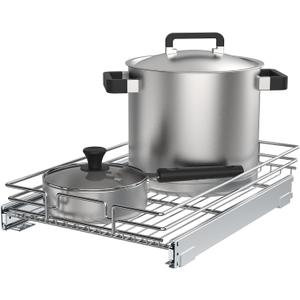 Pull Out Cabinet Organizer, Heavy-Duty Metal Sliding Drawer Shelf for Kitchen Cabinets, Chrome, Doesn't Include Door Fittings (17 * 21 IN)