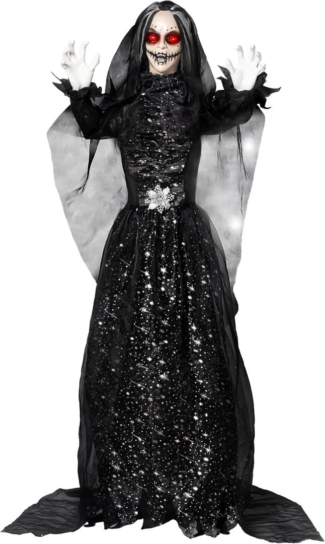 JOYIN 5.6ft Halloween Decorations Animatronics Bride Ghost, Life-Size Animated with Creepy Sounds and Light-up Eyes for Yard Lawn Garden Outdoor Indoor Haunted House Props Holiday Decor