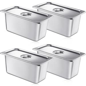 Mifoci 4 Pack Stainless Steam Hotel Pan with Lid, 1/3 Size x 6 Inch Deep Table Steam Pan Restaurant Supplies Reusable Anti Rust Catering Storage for Home, Party, Restaurant, Hotel, Buffet