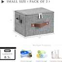 2 x 2 Pack Storage Bins with Zipper Lid Cotton Linen Fabric Lidded Storage Baskets Boxes Foldable Washable Closet Shelf Clothes Organizer Container with PU Leather Handles (Gray, Small Size)