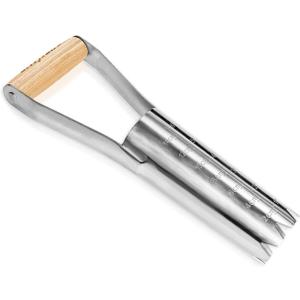 Berry&Bird Garden Bulb Planter with 6 inches Depth Mark, Garden Bulb Transplanter Tool with Wooden Handle, Stainless Steel Soil Release Tool for Transplanting Digging Planting Flowers