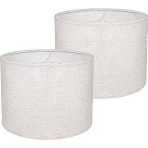 Beige Lamp Shades Set of 2, Medium Drum Lamp Shade 13"Top x 13"Bottom x 10"High(Spider), Lampshades Replacement for Table Lamps Floor Lamps, Natural Linen Hand Crafted, Easy Assembly Required