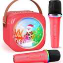 Karaoke Machine for Kids with 2 Wireless Microphones,Girls Speaker with Christmas Colorful LED Lights,Birthday Gift for 3-12 Years Old,Portable Toys for Home Party