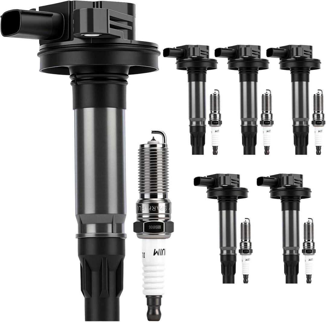 Autoexact Ignition Coil Pack and Iridium Spark Plugs Kit Fit for Ford 2011-2017 Explorer 2007-2016 Edge F150 Taurus Mustang Flex Mazda CX-9 Lincoln MKX MKZ 3.5L 3.7L V6, Replaces UF595 90083 6 Sets
