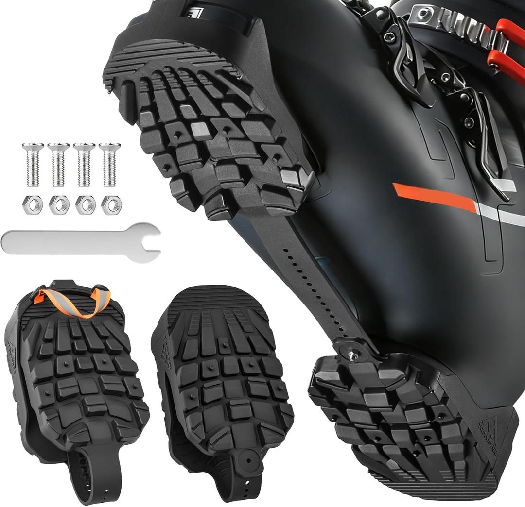 Mellbree Ski Boot Cat Tracks, Adjustable Skiboot Sole Protection Cleats for Men Women to Prevent Boot Sole From Being Bumped or Scratched Anti Drop & Slip When Skier Walks on Ice Snow or Climbs Slopes, Black