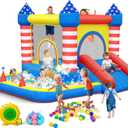 Culaluva Inflatable Bounce House: Bouncer Bouncy Castle 5 in 1 with Ball Pit & Slide for Kids Aged 3-8 - with 370W Blower & Storage Bag - Indoor Outdoor Play Stripes Style