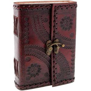 Leather Bound Journal Notebook - Genuine Embossed Journals for Writing Men Women 6 X 8 inches - Lined Paper 200 Pages Vintage Brown Diary With Lock