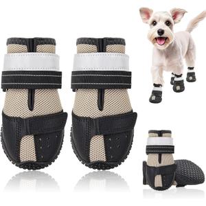 Breathable Mesh Dog Shoes for Small Dogs, Nonslip Soft Dog Shoes for Hot Pavement, Dog Booties with Reflective Strap for Outdoor Walking Hardwood Floor Hiking, Size 1(Pack of 4)