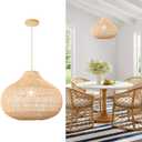LynPon Rattan Boho Pendant Lights, 15.74'' Large Kitchen Island Wicker Chandelier, Hand Woven Farmhouse Pendant Light Fixture, Modern Hanging Chandeliers for Dining Room Foyer Entryway Bedroom Hallway