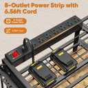 Power Tool Organizer Wall Mount with Charging Station, 4 Tier Tool Battery Storage Rack Built in 8 Outlet Power Strip for Garage, 49" W, Black Wood
