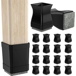 Square Chair Leg Protectors for Hardwood, 16Pcs Silicone Chair Legs Caps to Prevent Floor from Scratches and Reduce Noise, Easy to Move(1.25 Inch Black).