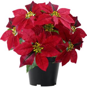 14" Poinsettias Artificial Christmas Flowers 9 Heads Faux Poinsettia Plants for Home Porch Garden Office Indoor Outdoor Christmas Decorations Hot Red (1PC)