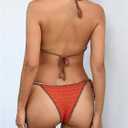 WDIRARA Women's 2 Pieces Bikini Sets Floral Crochet Boho Tie Side Swimsuits Bathing Suits (Orange, S)