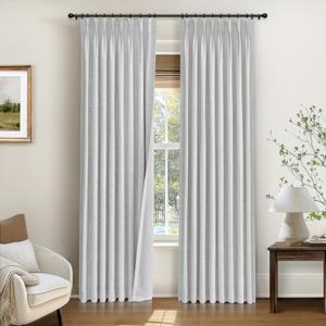 INOVADAY Pinch Pleated Curtains, 100% Light Blocking Linen Pinch Pleat Blackout Curtains for Bedroom, Thermal Insulated Blackout Drapes 2 Panels Set for Living Room - Beige White, W40 x L84