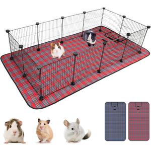 Pet Playpen with Mat, Small Animal Cage with Mat, Guinea Pig Cages, Puppy Pen for Indoors with Colorful Mat, 12 Panels Interior Metal Wire Yard Fence