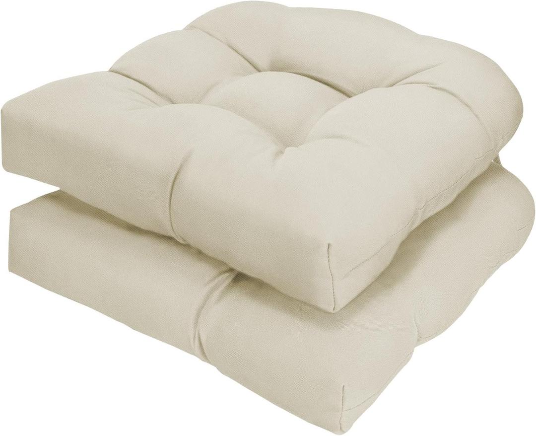 Patio Outdoor Chair Cushions Set of 2 Waterproof 19.5" x 19.5" x5" Outdoor Chair Cushion with Thick PP Cotton Resistant Patio Furniture Pads for Indoor & Outdoor Patio Furniture Seat, Cream