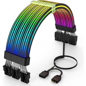 Sirlyr RGB PC Cables,Strimmer 3 * 8 pin PSU Extension Cable,5V 3Pin Sync ARGB,for Graphic Card Power Supply,Computer Case Decoration Black Style